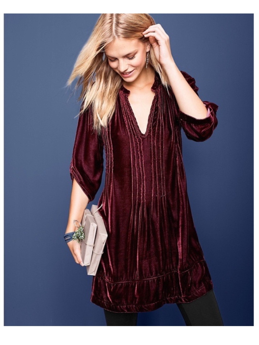 CP Shades Regina Velvet Tunic Dress Silk Blend Burgundy size Medium